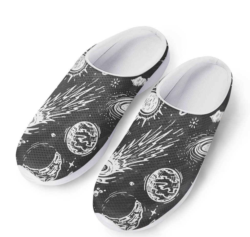 Black White Galaxy Outer Space Print Mesh Casual Shoes