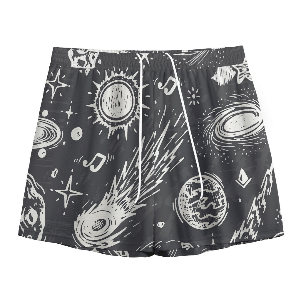 Black White Galaxy Outer Space Print Mesh Shorts