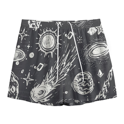 Black White Galaxy Outer Space Print Mesh Shorts