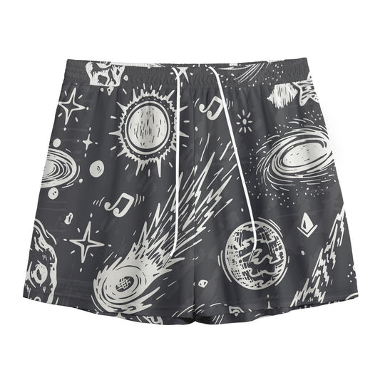 Black White Galaxy Outer Space Print Mesh Shorts