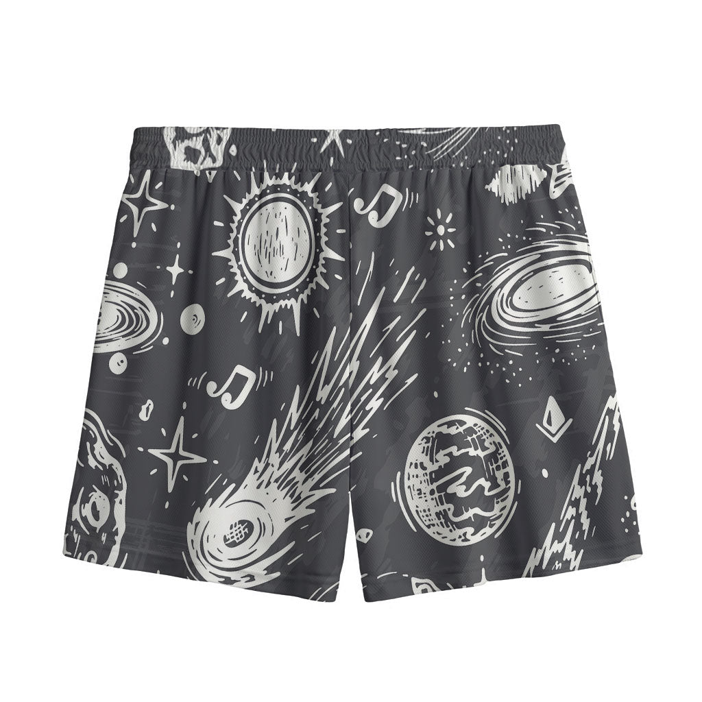 Black White Galaxy Outer Space Print Mesh Shorts