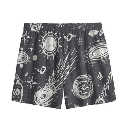 Black White Galaxy Outer Space Print Mesh Shorts