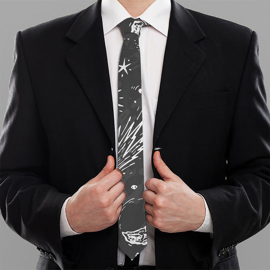 Black White Galaxy Outer Space Print Necktie