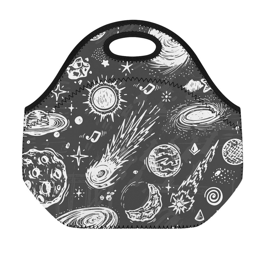 Black White Galaxy Outer Space Print Neoprene Lunch Bag