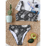 Black White Galaxy Outer Space Print One Shoulder Bikini Top