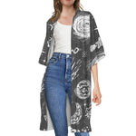 Black White Galaxy Outer Space Print Open Front Beach Cover Up