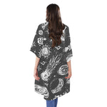 Black White Galaxy Outer Space Print Open Front Beach Cover Up