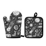 Black White Galaxy Outer Space Print Oven Mitt And Pot Holder Set