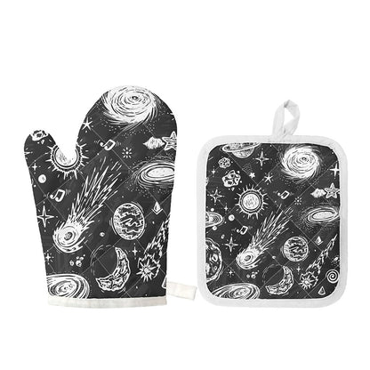 Black White Galaxy Outer Space Print Oven Mitt And Pot Holder Set