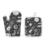 Black White Galaxy Outer Space Print Oven Mitt And Pot Holder Set