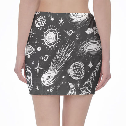 Black White Galaxy Outer Space Print Pencil Mini Skirt
