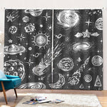 Black White Galaxy Outer Space Print Pencil Pleat Curtains