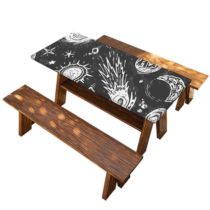 Black White Galaxy Outer Space Print Picnic Table Cover