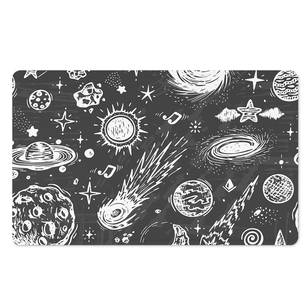 Black White Galaxy Outer Space Print Polyester Doormat