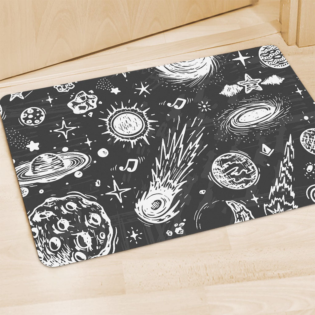 Black White Galaxy Outer Space Print Polyester Doormat