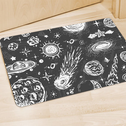 Black White Galaxy Outer Space Print Polyester Doormat