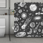Black White Galaxy Outer Space Print Polyester Shower Curtain