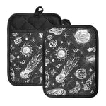 Black White Galaxy Outer Space Print Pot Holders With Pocket