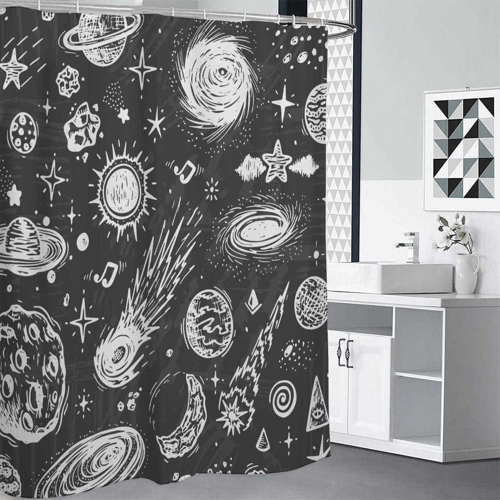 Black White Galaxy Outer Space Print Premium Shower Curtain