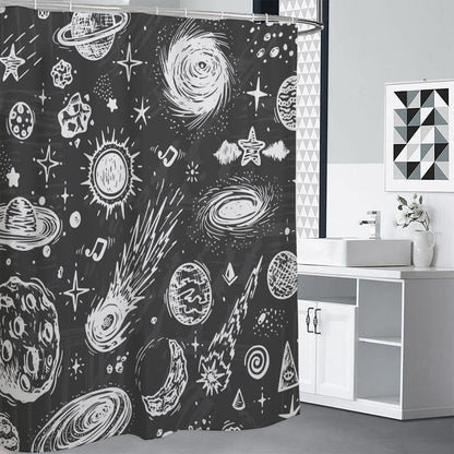 Black White Galaxy Outer Space Print Premium Shower Curtain
