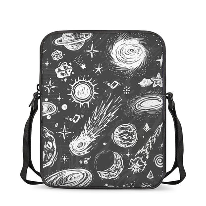 Black White Galaxy Outer Space Print Rectangular Crossbody Bag