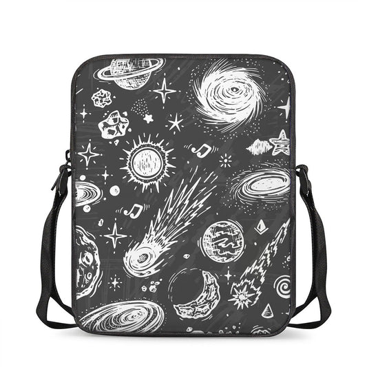 Black White Galaxy Outer Space Print Rectangular Crossbody Bag