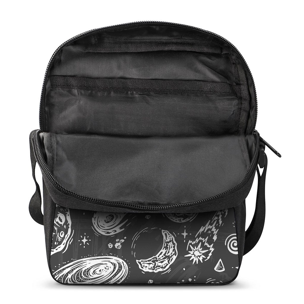 Black White Galaxy Outer Space Print Rectangular Crossbody Bag