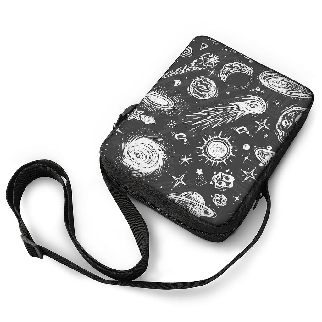 Black White Galaxy Outer Space Print Rectangular Crossbody Bag