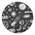 Black White Galaxy Outer Space Print Round Blanket