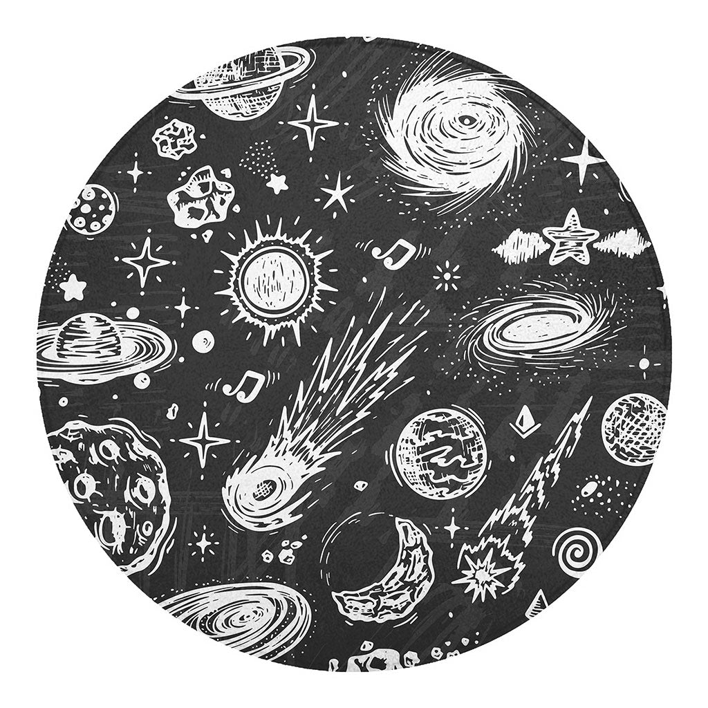 Black White Galaxy Outer Space Print Round Blanket