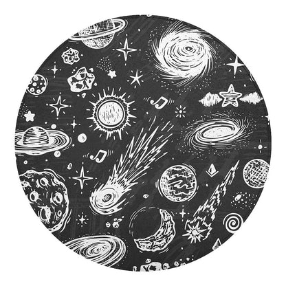 Black White Galaxy Outer Space Print Round Blanket