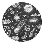 Black White Galaxy Outer Space Print Round Blanket