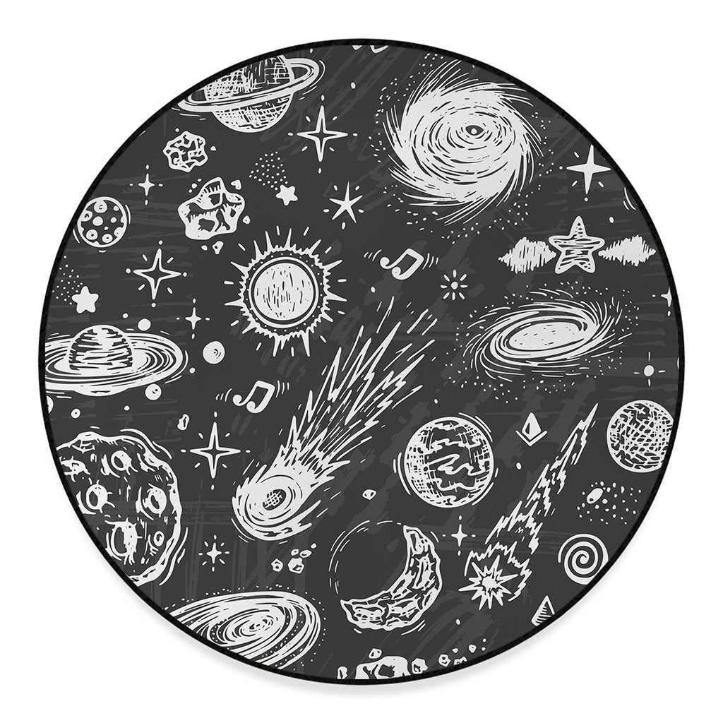 Black White Galaxy Outer Space Print Round Floor Mat