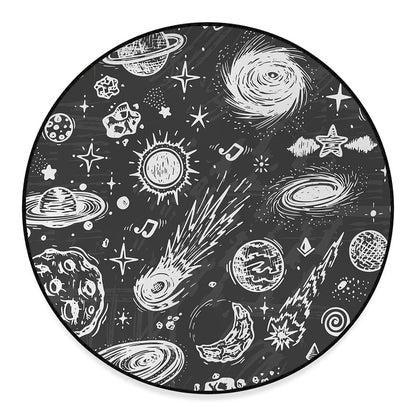 Black White Galaxy Outer Space Print Round Floor Mat