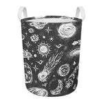 Black White Galaxy Outer Space Print Round Laundry Basket