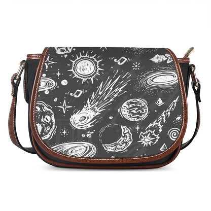 Black White Galaxy Outer Space Print Saddle Bag
