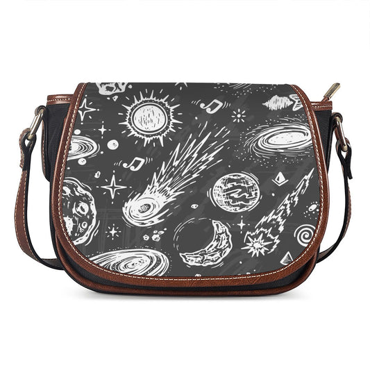 Black White Galaxy Outer Space Print Saddle Bag