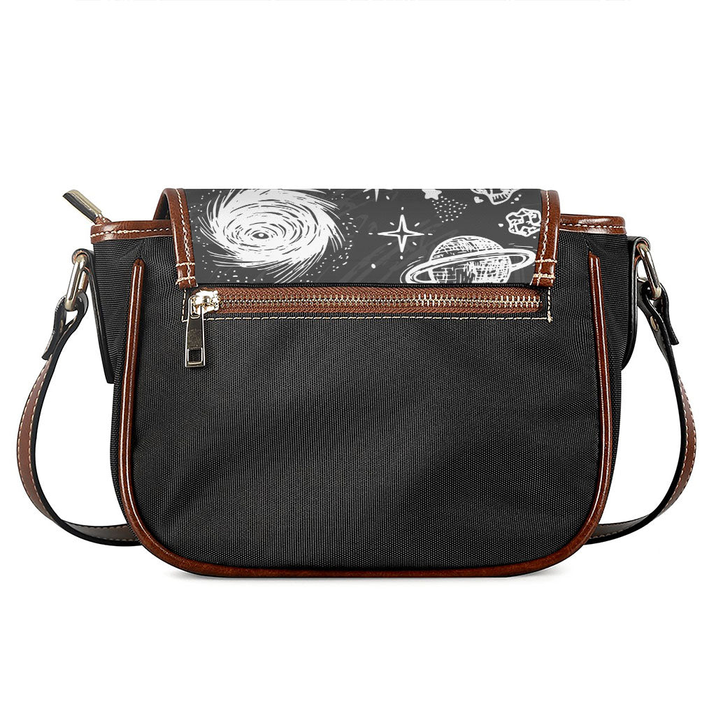 Black White Galaxy Outer Space Print Saddle Bag