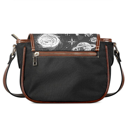 Black White Galaxy Outer Space Print Saddle Bag