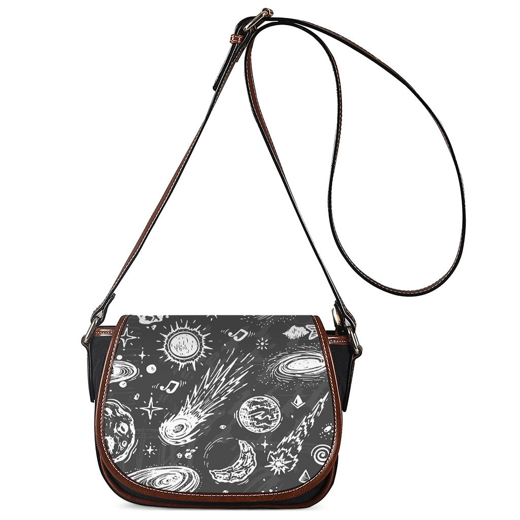 Black White Galaxy Outer Space Print Saddle Bag