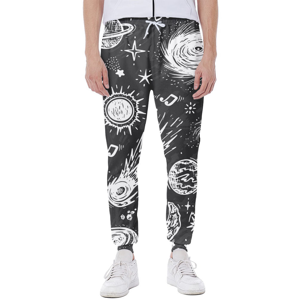 Black White Galaxy Outer Space Print Scuba Joggers