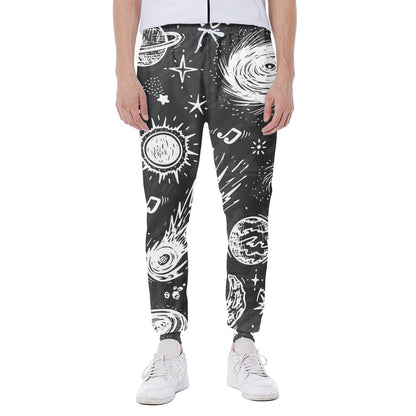 Black White Galaxy Outer Space Print Scuba Joggers