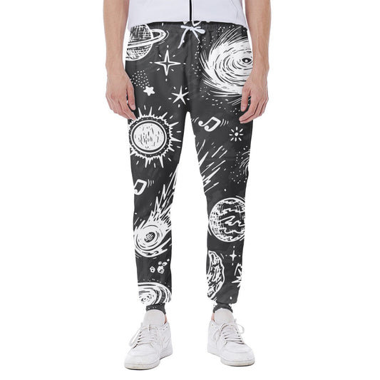 Black White Galaxy Outer Space Print Scuba Joggers