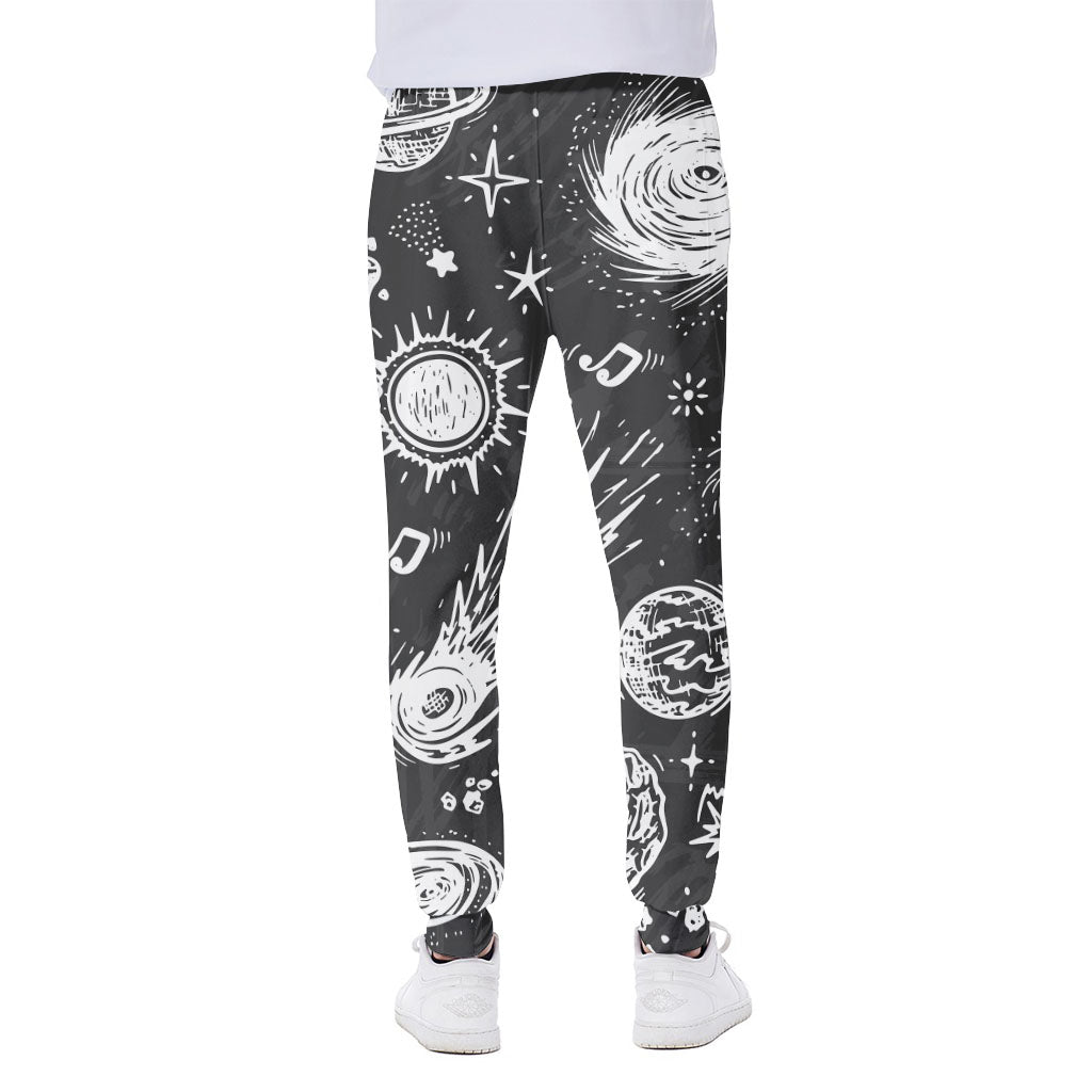 Black White Galaxy Outer Space Print Scuba Joggers