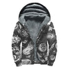 Black White Galaxy Outer Space Print Sherpa Lined Zip Up Hoodie