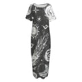 Black White Galaxy Outer Space Print Short Sleeve Long Nightdress