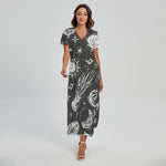 Black White Galaxy Outer Space Print Short Sleeve Maxi Dress