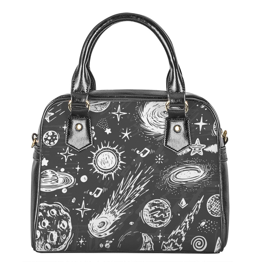 Black White Galaxy Outer Space Print Shoulder Handbag