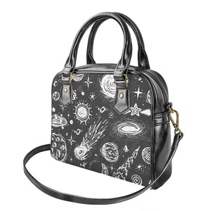 Black White Galaxy Outer Space Print Shoulder Handbag