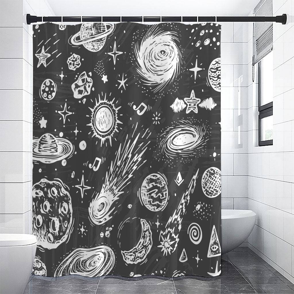 Black White Galaxy Outer Space Print Shower Curtain